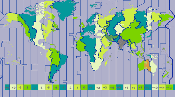 the time zones of the world. This map shows the time zones