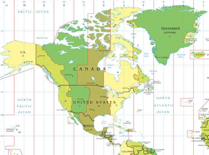 North Americas Current Time Zones