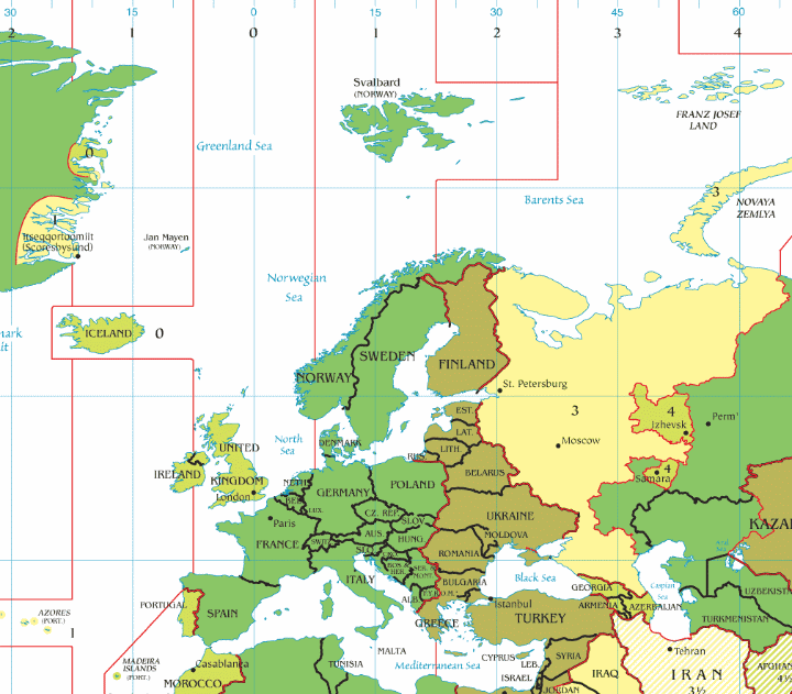vremenske zone karta Europa karta vremenske zone vremenske zone karta