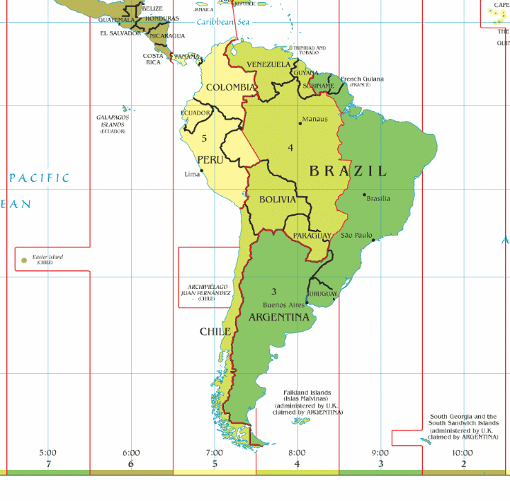 South America Time Zones Map
