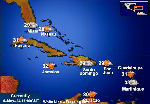 Antigua a Barbuda Mapa počasí teplota 