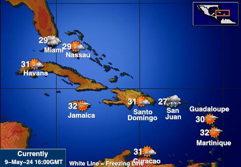 Antigua a Barbuda Mapa teplôt počasia 