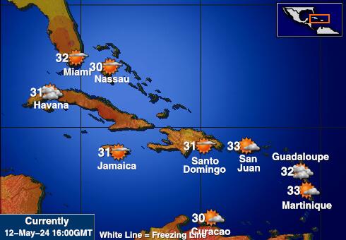 Antigua en Barbuda Weer temperatuur kaart 