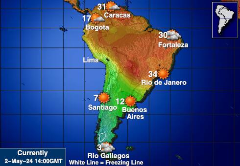 Argentína Mapa teplôt počasia 
