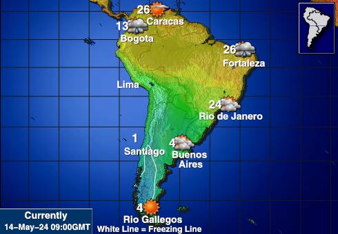 ארגנטינה מפת טמפרטורת מזג האוויר 