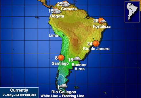 Argentina Mapa počasí teplota 