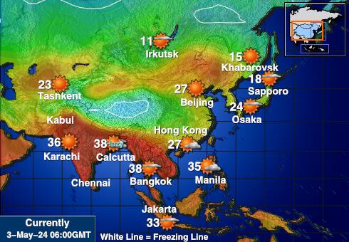 एशिया मौसम का तापमान मानचित्र 