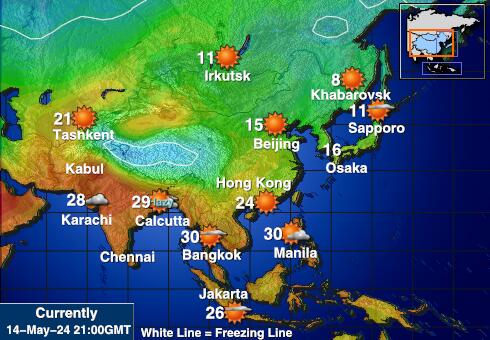 Āzija Laika temperatūra karte 