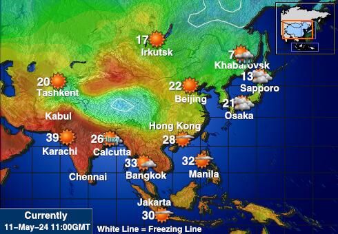 Azija Vremenska prognoza, Temperatura, karta 