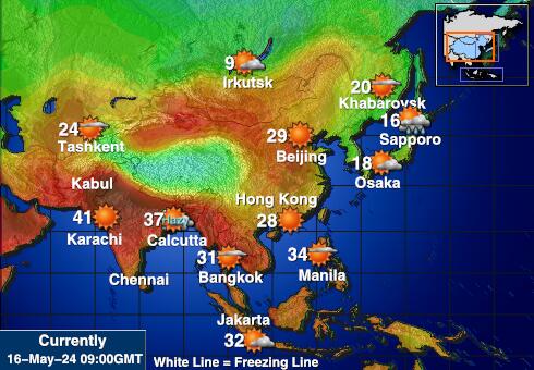 एशिया मौसम का तापमान मानचित्र 