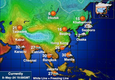 เอเชีย แผนที่อุณหภูมิสภาพอากาศ 