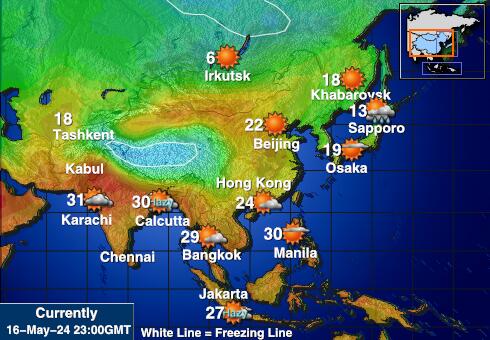 Азија Временска прогноза, Температура, Карта 