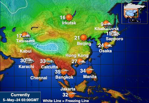 Ázie Mapa teplôt počasia 
