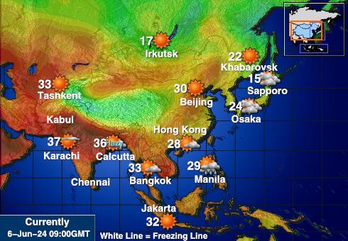 Азия Температурна карта за времето 