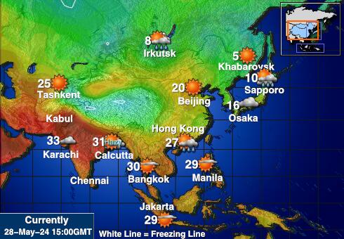 Ásia Mapa temperatura Tempo 