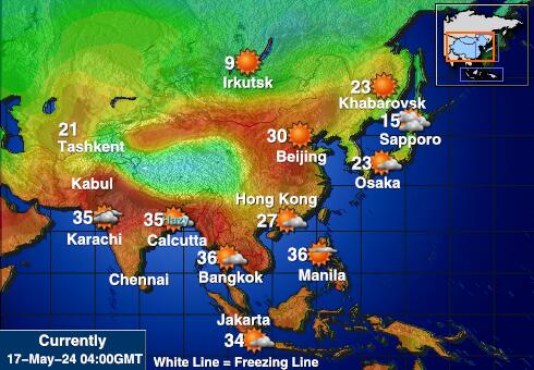 Asien Vejret temperatur kort 