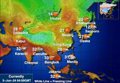 Ázie Mapa teplôt počasia 