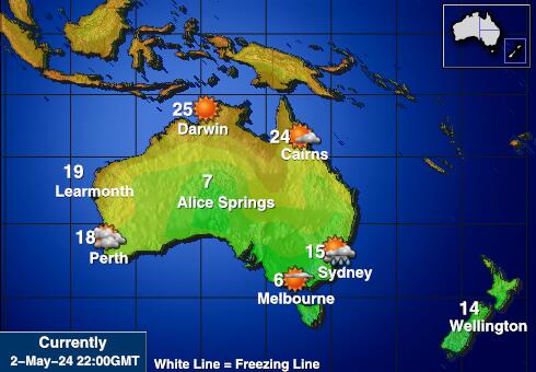 Austrália Mapa teplôt počasia 