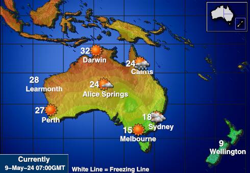 ऑस्ट्रेलिया मौसम का तापमान मानचित्र 