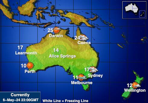 ऑस्ट्रेलिया मौसम का तापमान मानचित्र 