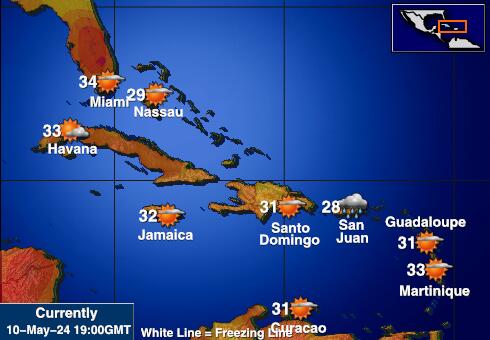 Bahamské ostrovy Mapa počasí teplota 