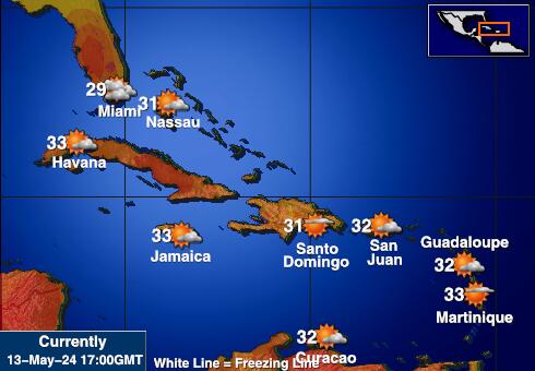 Bahamas Weer temperatuur kaart 