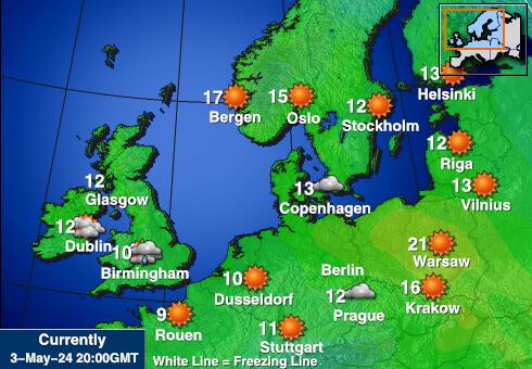 Belgie Mapa počasí teplota 