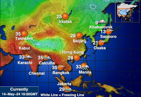 Бутан Температурна карта за времето 