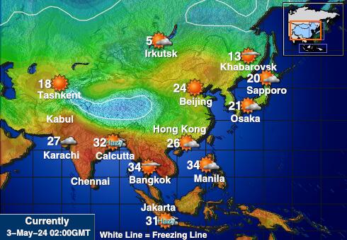 Бутан Температурна карта за времето 