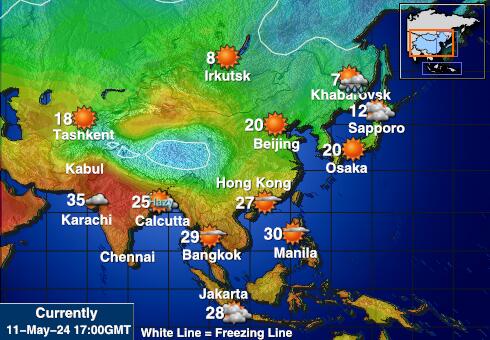 Bhútán Mapa počasí teplota 
