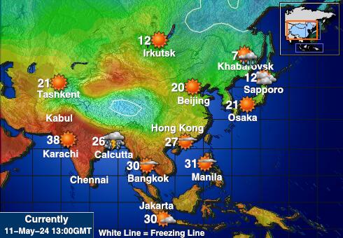 Bhutan Peta suhu cuaca 