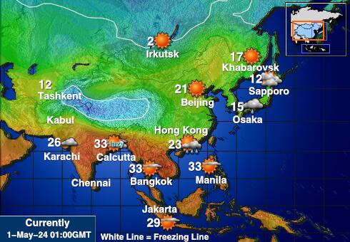Bhután Mapa teplôt počasia 