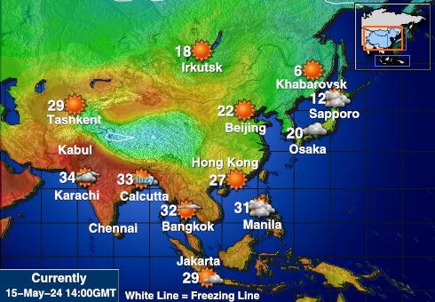 Bhután Mapa teplôt počasia 