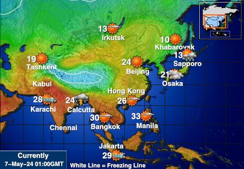 भूटान मौसम का तापमान मानचित्र 