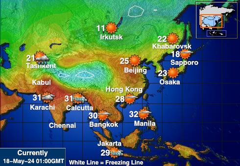 Bhutan Peta suhu cuaca 