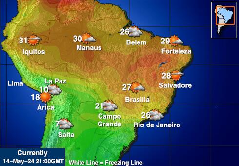 Bolívie Mapa počasí teplota 