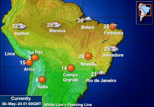 بوليفيا خريطة درجة حرارة الطقس 