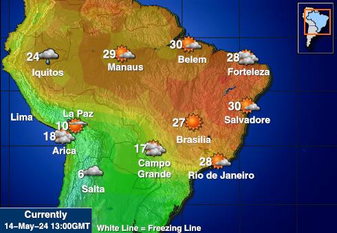 Brazilië Weer temperatuur kaart 