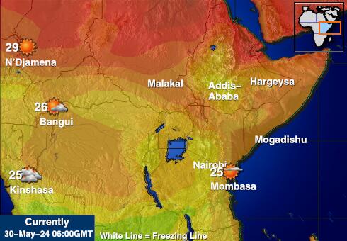 Burundi Mapa počasí teplota 