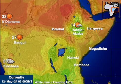 Burundi Mapa počasí teplota 