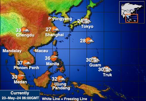 Καμπότζη Θερμοκρασία Καιρός χάρτη 