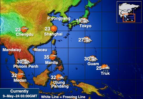 Kambodža Vremenska prognoza, Temperatura, karta 