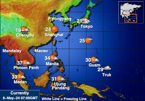 Камбоджа Карта погоды Температура 