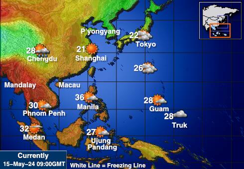 Kambodža Vremenska prognoza, Temperatura, karta 