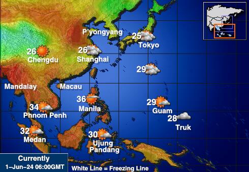 كمبوديا خريطة درجة حرارة الطقس 