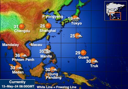 Καμπότζη Θερμοκρασία Καιρός χάρτη 