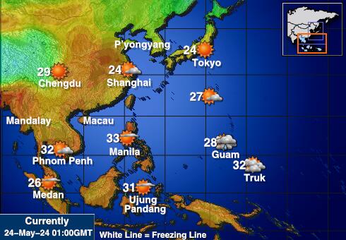 Cambodja Weer temperatuur kaart 