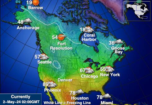 कनाडा मौसम का तापमान मानचित्र 