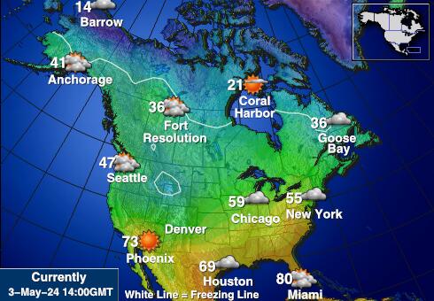 Kanada Mapa teplôt počasia 
