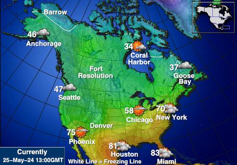 Canada Bản đồ nhiệt độ thời tiết 